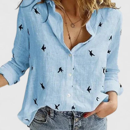 Elegant Linen | Women's Blouse with V Neck & Button Front | Versatile Summer Top for Effortless Style