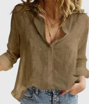 Elegant Linen | Women's Blouse with V Neck & Button Front | Versatile Summer Top for Effortless Style