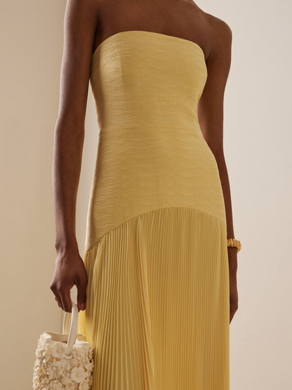 Elegant Maxi Dress | Strapless Pleated Design with Flowy Skirt for Effortless Style