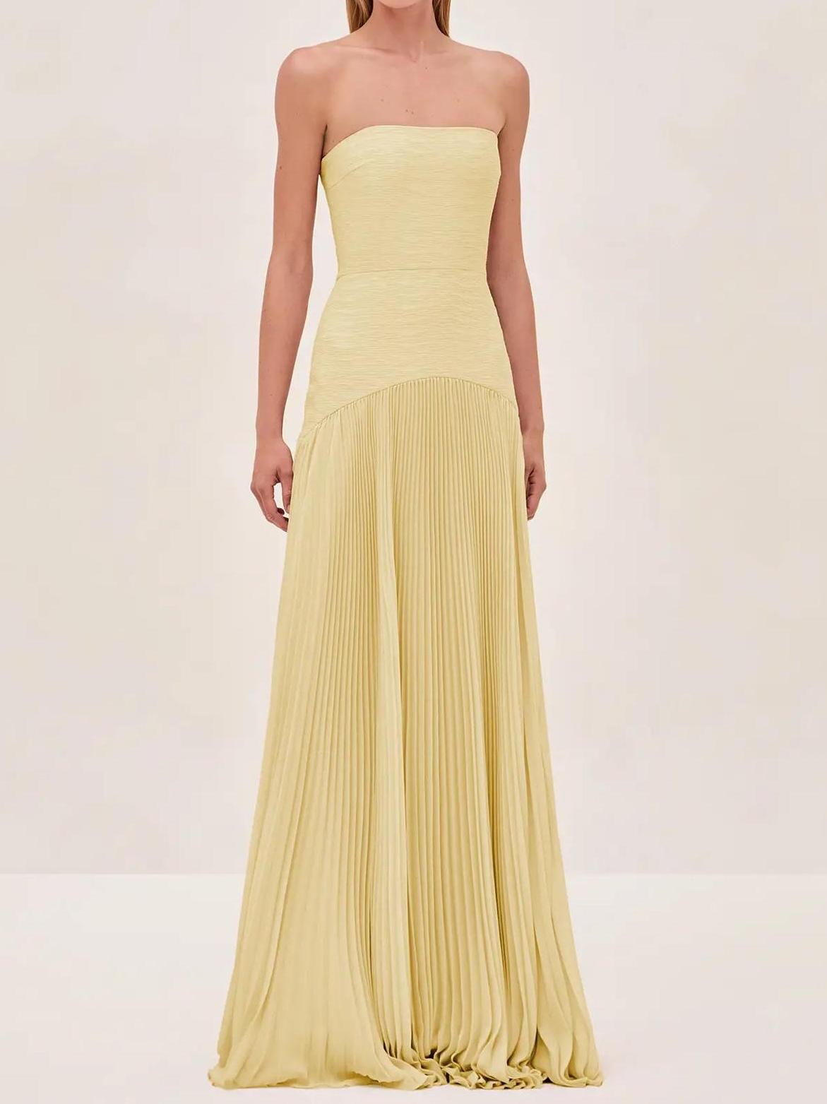 Elegant Maxi Dress | Strapless Pleated Design with Flowy Skirt for Effortless Style