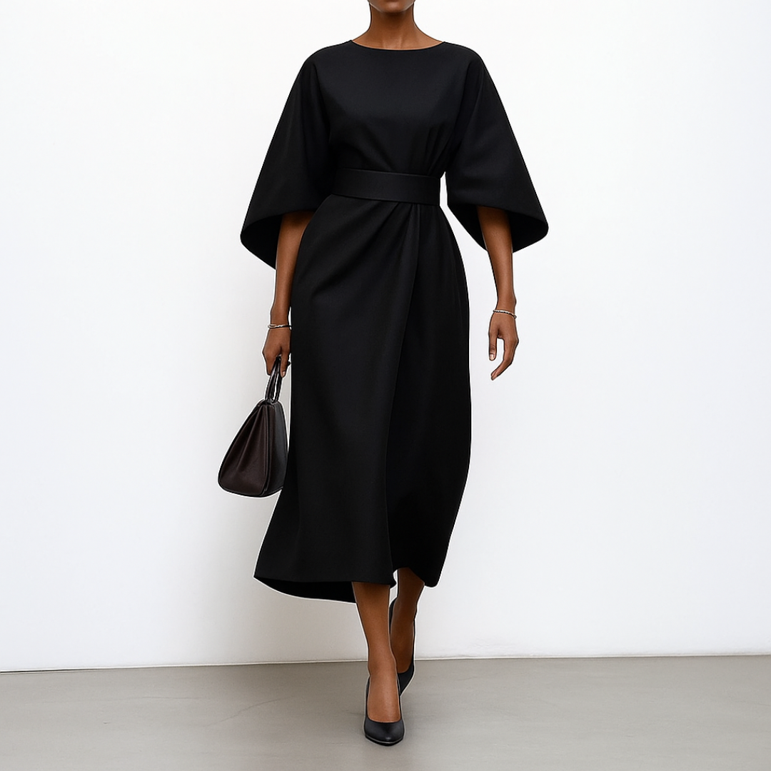 Elegant Maxi Dress | Women's Dress with Satin Feel & Batwing Sleeves | Versatile Wedding Guest Dress for Effortless Style