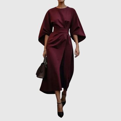 Elegant Maxi Dress | Women's Dress with Satin Feel & Batwing Sleeves | Versatile Wedding Guest Dress for Effortless Style