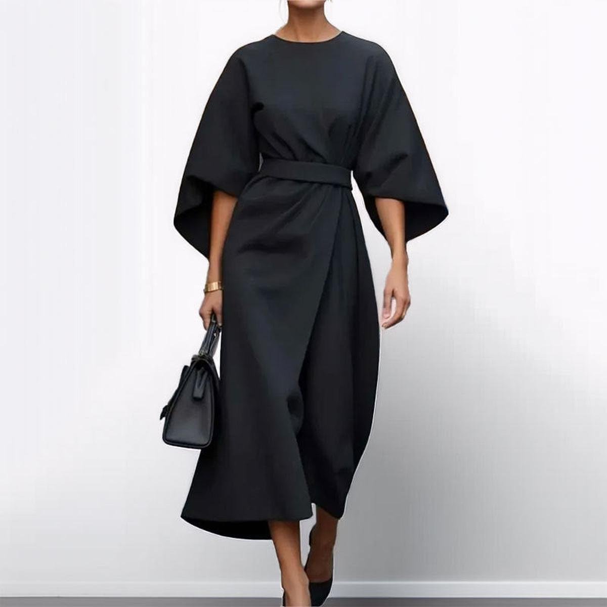 Elegant Maxi Dress | Women's Dress with Satin Feel & Batwing Sleeves | Versatile Wedding Guest Dress for Effortless Style
