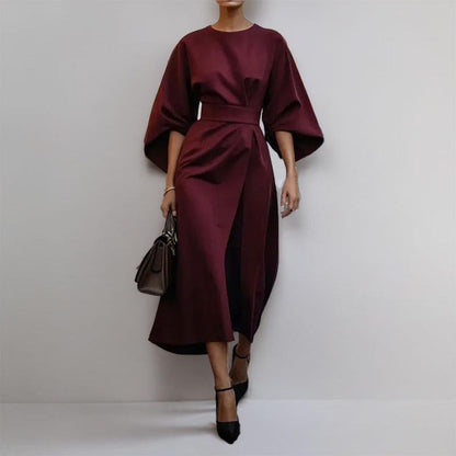Elegant Maxi Dress | Women's Dress with Satin Feel & Batwing Sleeves | Versatile Wedding Guest Dress for Effortless Style
