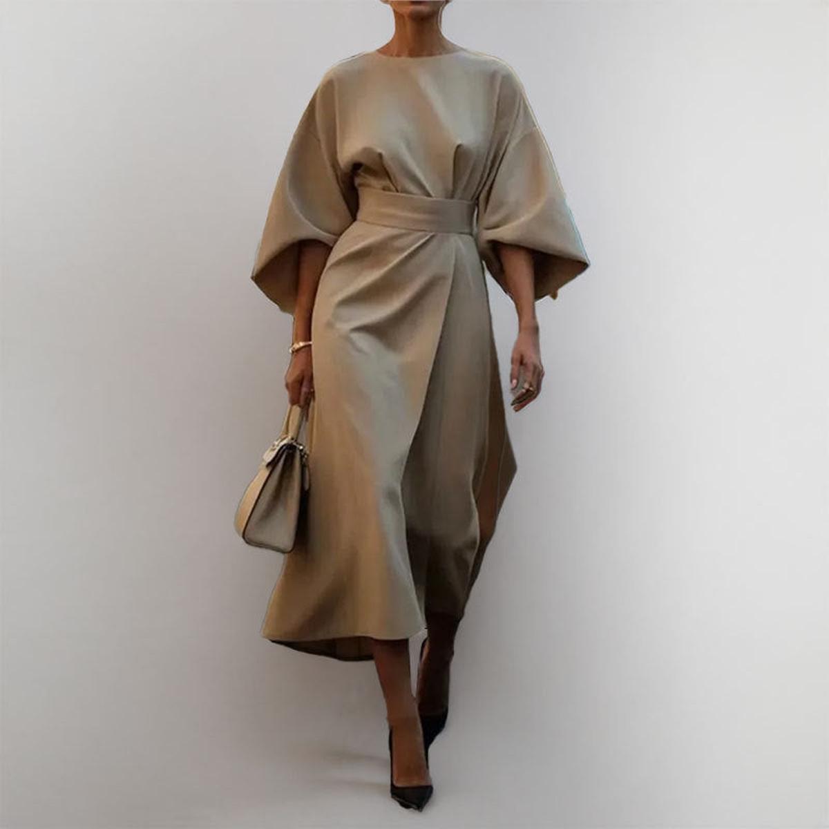 Elegant Maxi Dress | Women's Dress with Satin Feel & Batwing Sleeves | Versatile Wedding Guest Dress for Effortless Style