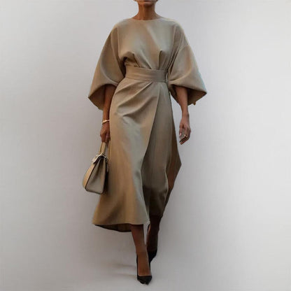 Elegant Maxi Dress | Women's Dress with Satin Feel & Batwing Sleeves | Versatile Wedding Guest Dress for Effortless Style