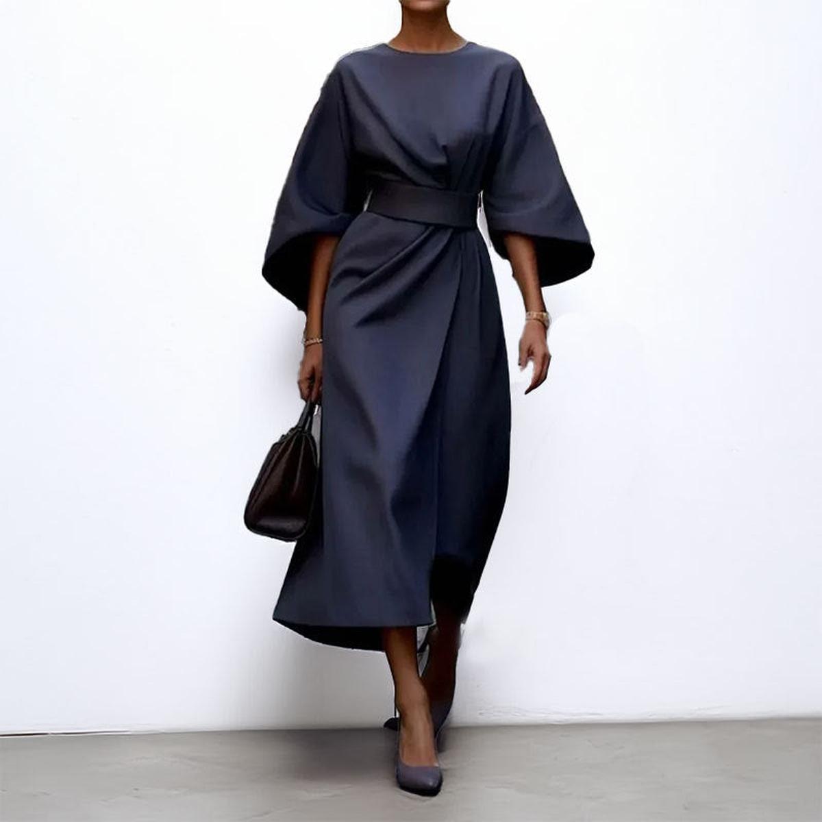 Elegant Maxi Dress | Women's Dress with Satin Feel & Batwing Sleeves | Versatile Wedding Guest Dress for Effortless Style