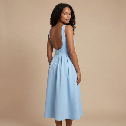 Elegant Midi Dress | Women's Cocktail Dress with Sleeveless Boat Neck Design | Flattering A-Line Skirt for Effortless Style