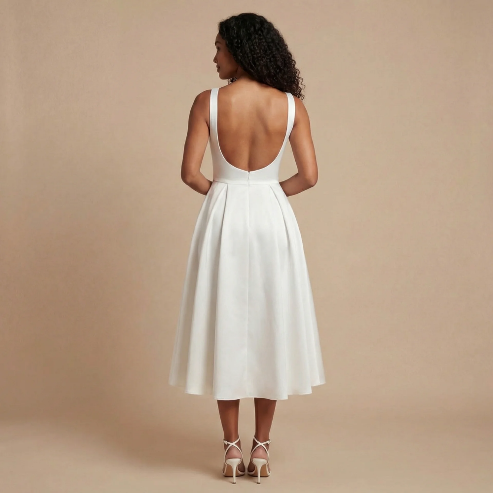 Elegant Midi Dress | Women's Cocktail Dress with Sleeveless Boat Neck Design | Flattering A-Line Skirt for Effortless Style