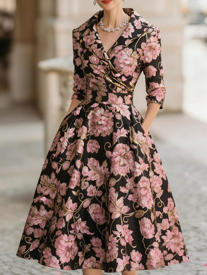 Elegant Midi Dress | Women's Dress with Floral Print & Structured Fit | Perfect for Wedding Guests and Formal Events