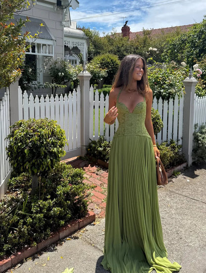 Elegant Pleated Maxi Dress with Structured Corset Design | White Long Dress for Sophisticated Summer Events