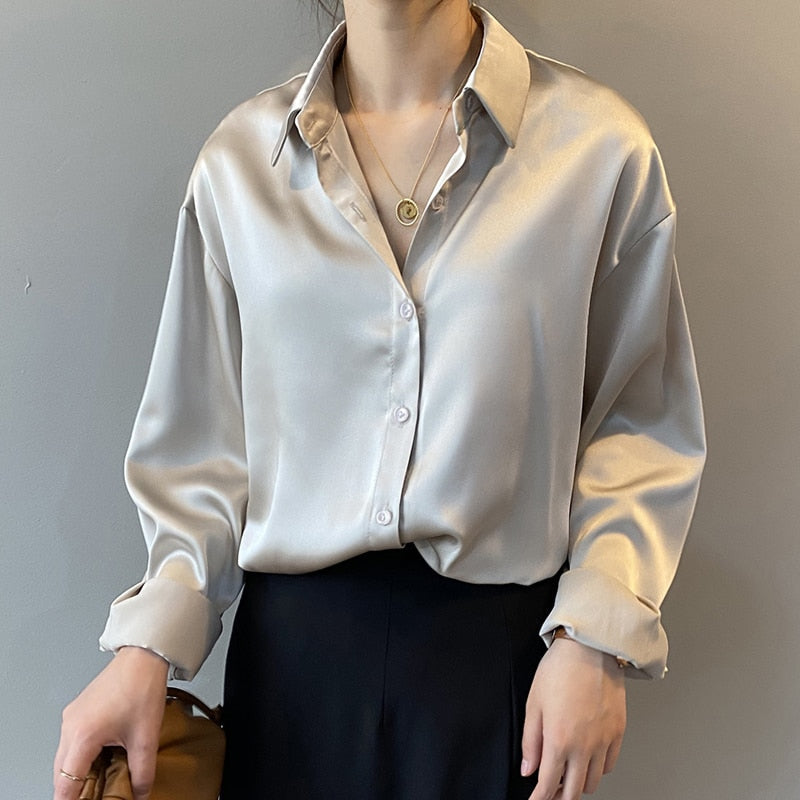 Elegant Silk Blouse for Women with Vintage Collar & Refined Cuffs | Timeless Style for Any Occasion
