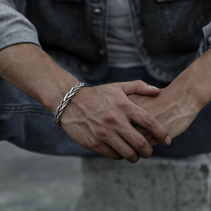 Elegant Silver Cuff Bracelet with Intricate Braided Design | Adjustable Style for Versatile Fashion