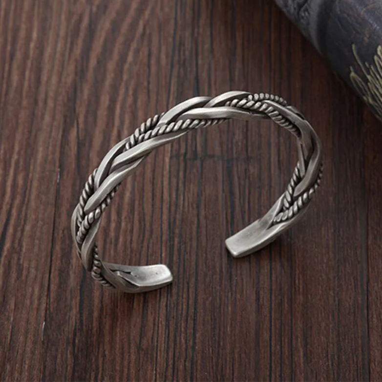 Elegant Silver Cuff Bracelet with Intricate Braided Design | Adjustable Style for Versatile Fashion