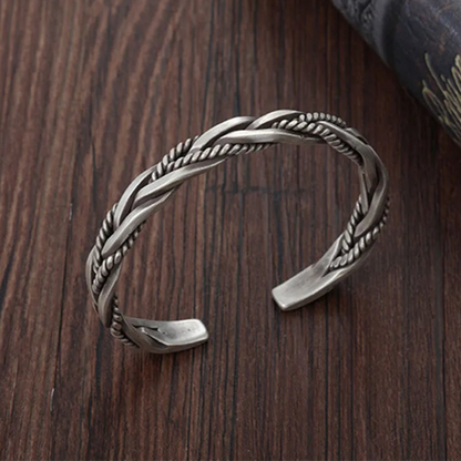 Elegant Silver Cuff Bracelet with Intricate Braided Design | Adjustable Style for Versatile Fashion