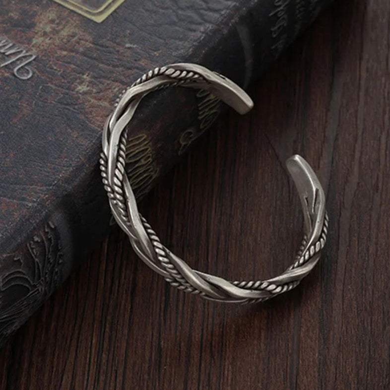 Elegant Silver Cuff Bracelet with Intricate Braided Design | Adjustable Style for Versatile Fashion