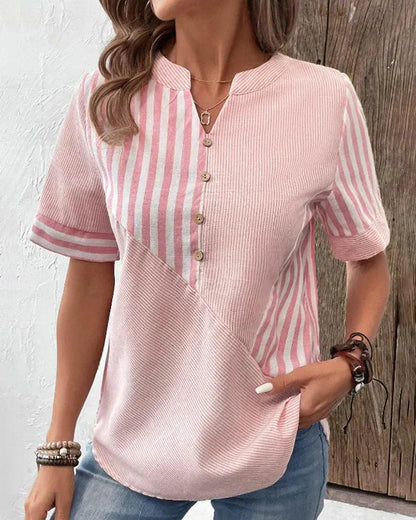 Elegant Striped Blouse | Women's Lightweight Design with Mandarin Collar | Versatile Style for Everyday Wear