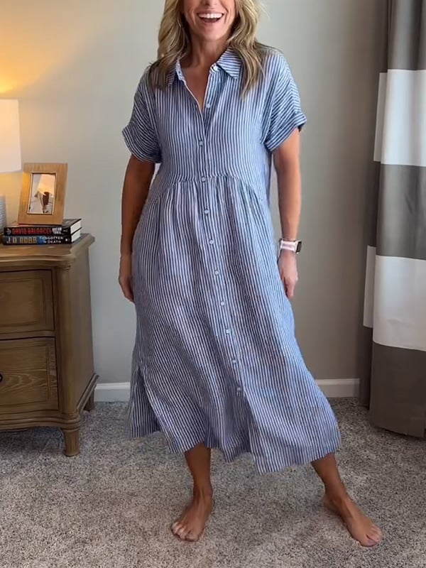 Elegant Striped Shirt Dress for Women with Classic Collar | Effortless Style for Any Occasion