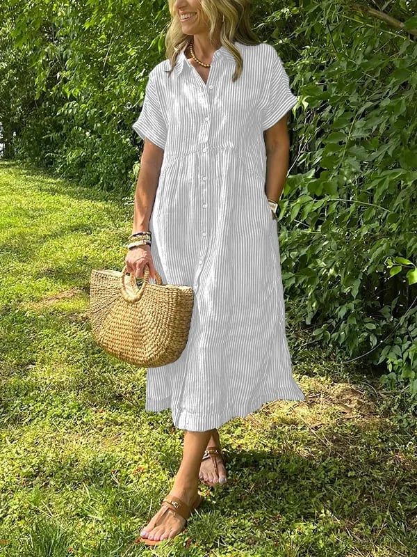 Elegant Striped Shirt Dress for Women with Classic Collar | Effortless Style for Any Occasion