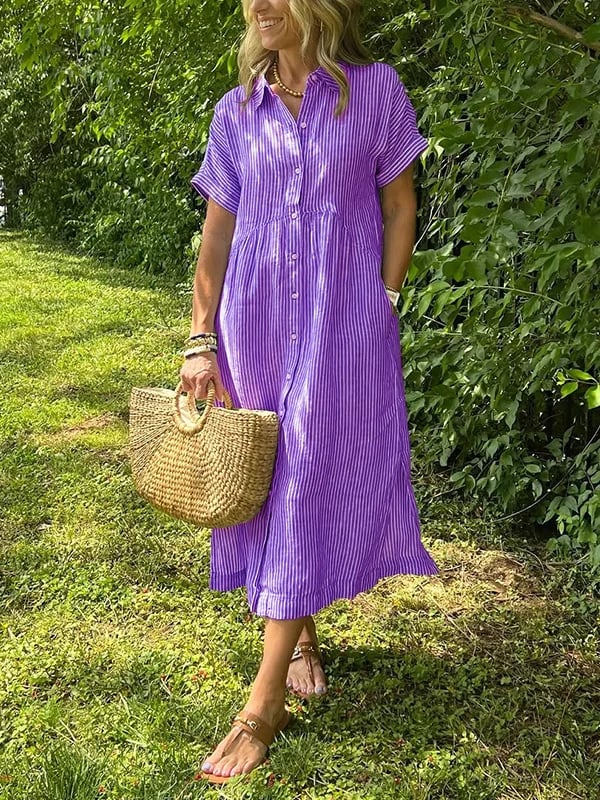 Elegant Striped Shirt Dress for Women with Classic Collar | Effortless Style for Any Occasion