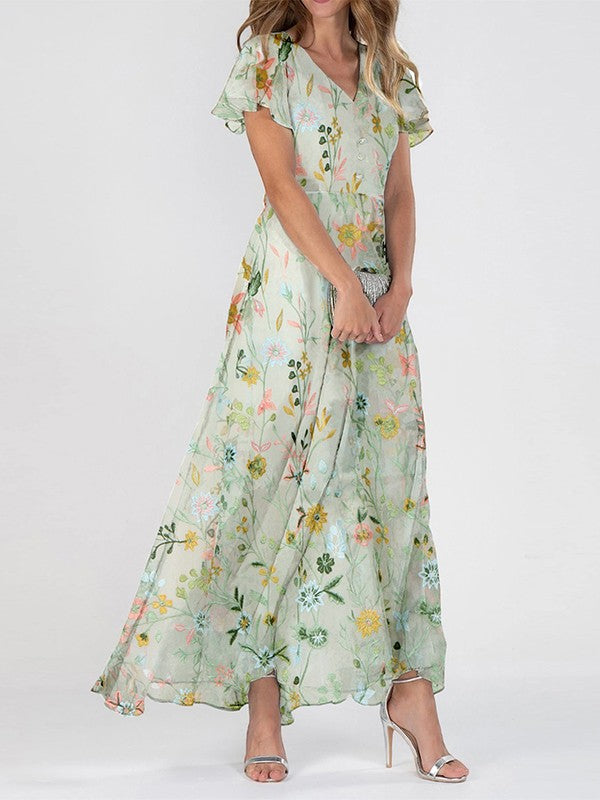 Elegant Summer Dresses | Women's Floral Maxi Dress with V Neck Design | Effortless Style for Warm Days