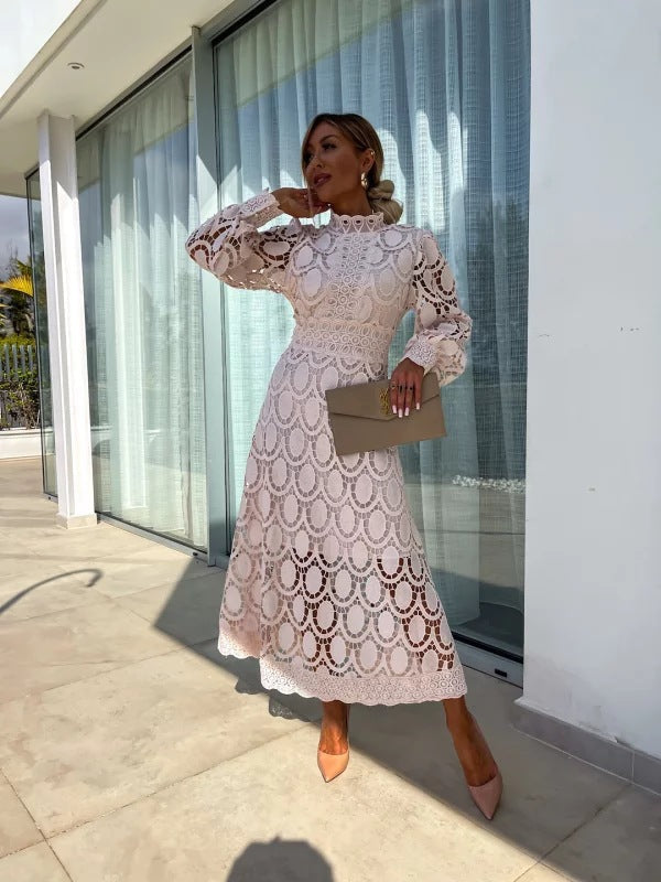 Elegant Summer Evening Dress | Long Sleeve Midi Design with Flattering Silhouette for Special Occasions