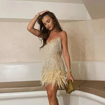 Elegant Summer Mini Dress | Women's Fitted Sequin Cocktail Dress with Shimmering Detail for Stylish Celebrations