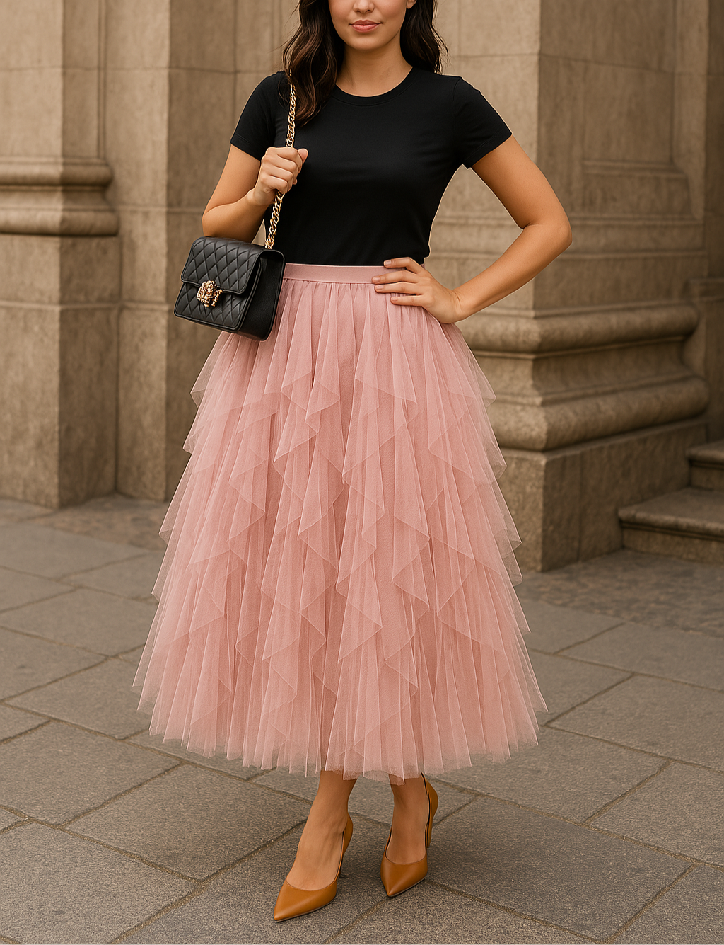 Elegant Tulle Midi Skirt for Women with Layered Design - Timeless Style for Any Occasion