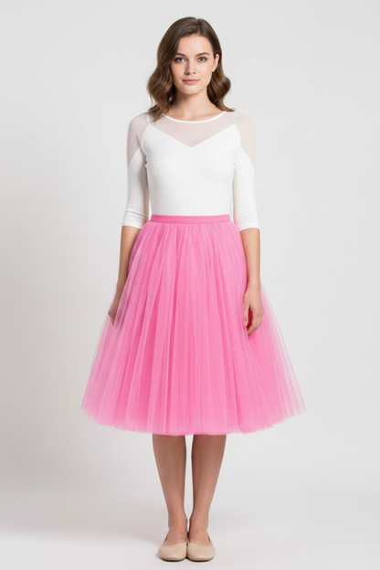 Elegant Tulle | Women's Midi Skirt with Multi-Layer Design | Flattering A-Line for Versatile Style