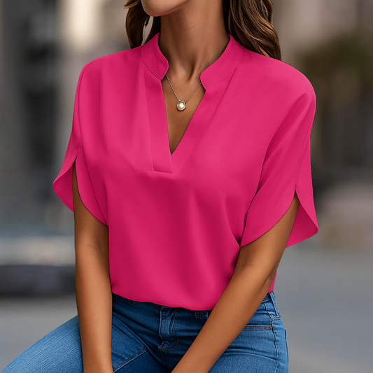 Elegant V-Neck Blouse for Women with Flowy Short Sleeves | Versatile Top for Any Occasion