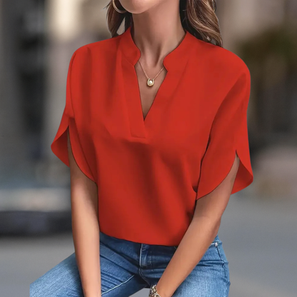 Elegant V-Neck Blouse for Women with Flowy Short Sleeves | Versatile Top for Any Occasion