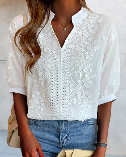 Elegant V-Neck Women's Blouse with Puff Sleeves | Versatile Summer Top for Effortless Style