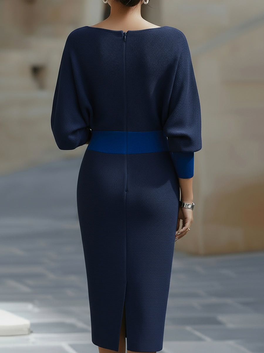 Elegant White Midi Dress | Draped Cowl Neckline & Batwing Sleeves | Sophisticated Formal Wear for Wedding Guests and Cocktail Events
