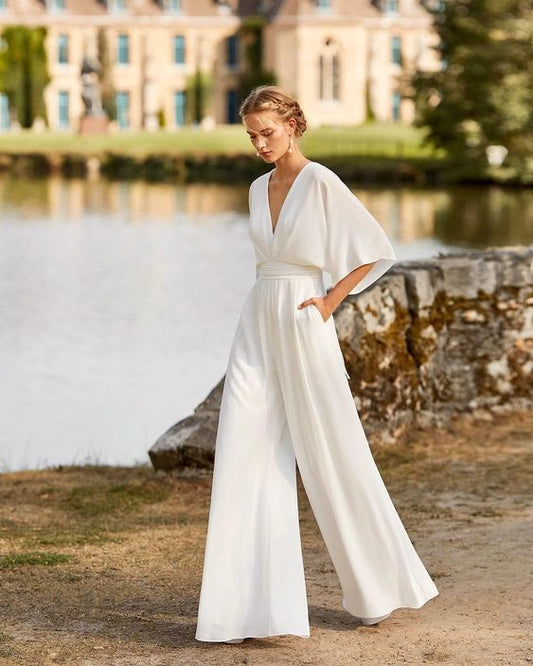 Elegant Wide Leg Jumpsuit for Women with V-Neck Design | Stylish Outfit for Special Occasions