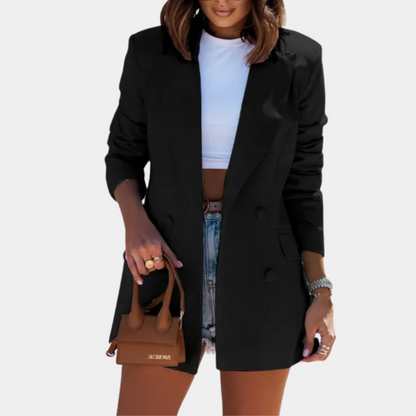Elegant Women's Blazer | Black Double-Breasted Design with Tailored Fit for Smart Casual Style
