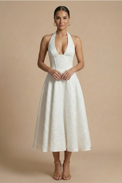 Elegant Women's Cocktail Dress with Halter Neck & Flared Skirt | Perfect for Formal Events
