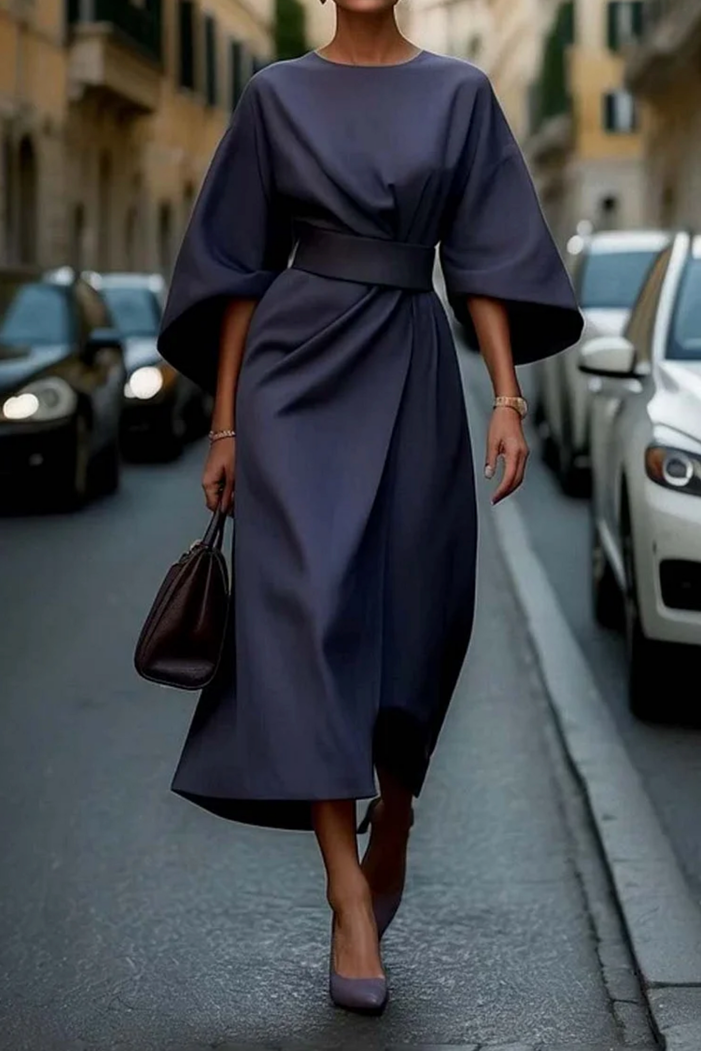 Elegant Women's Dress | Midi Lantern Sleeve Dress with Soft Fabric | Stylish Comfort for Winter Wear