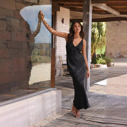 Elegant Women's Maxi Dress with Adjustable Straps & Open Back for Summer Events