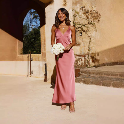 Elegant Women's Maxi Dress with Adjustable Straps & Open Back for Summer Events