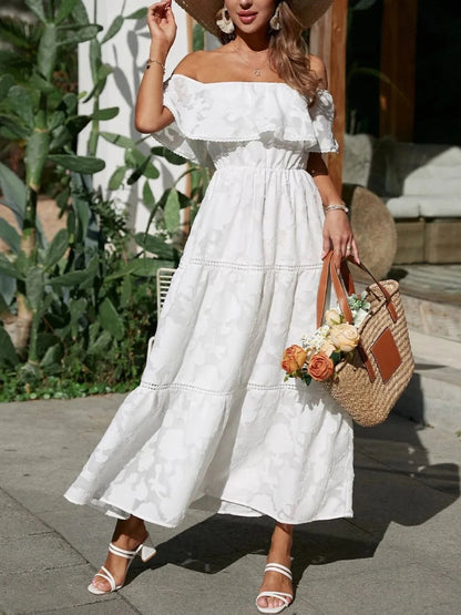 Elegant Women's Off Shoulder Maxi Dress with Tiered Layers for Summer Events