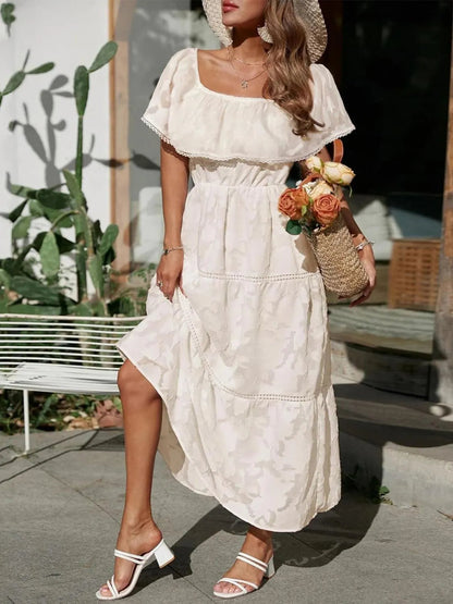 Elegant Women's Off Shoulder Maxi Dress with Tiered Layers for Summer Events