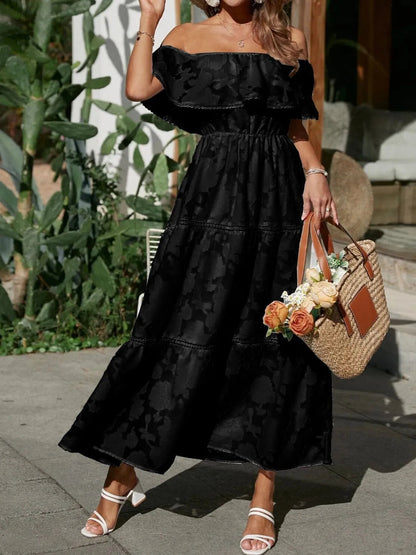Elegant Women's Off Shoulder Maxi Dress with Tiered Layers for Summer Events