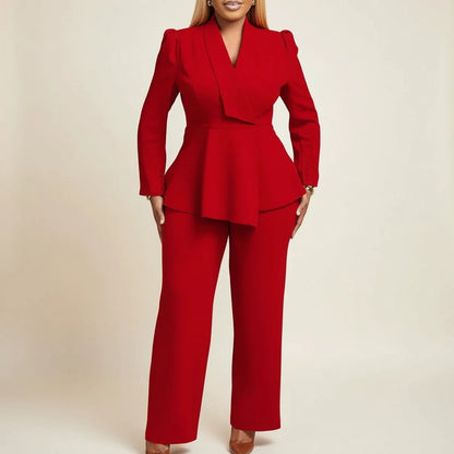 Elegant Women's Suit | Tailored Peplum Blazer Pant Suit with Comfortable Fit | Versatile Two-Piece Set for Professional Occasions