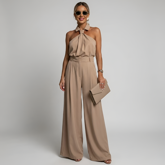 Elegant Women's Tracksuit Set with Palazzo Pants & Halter Top for Effortless Style