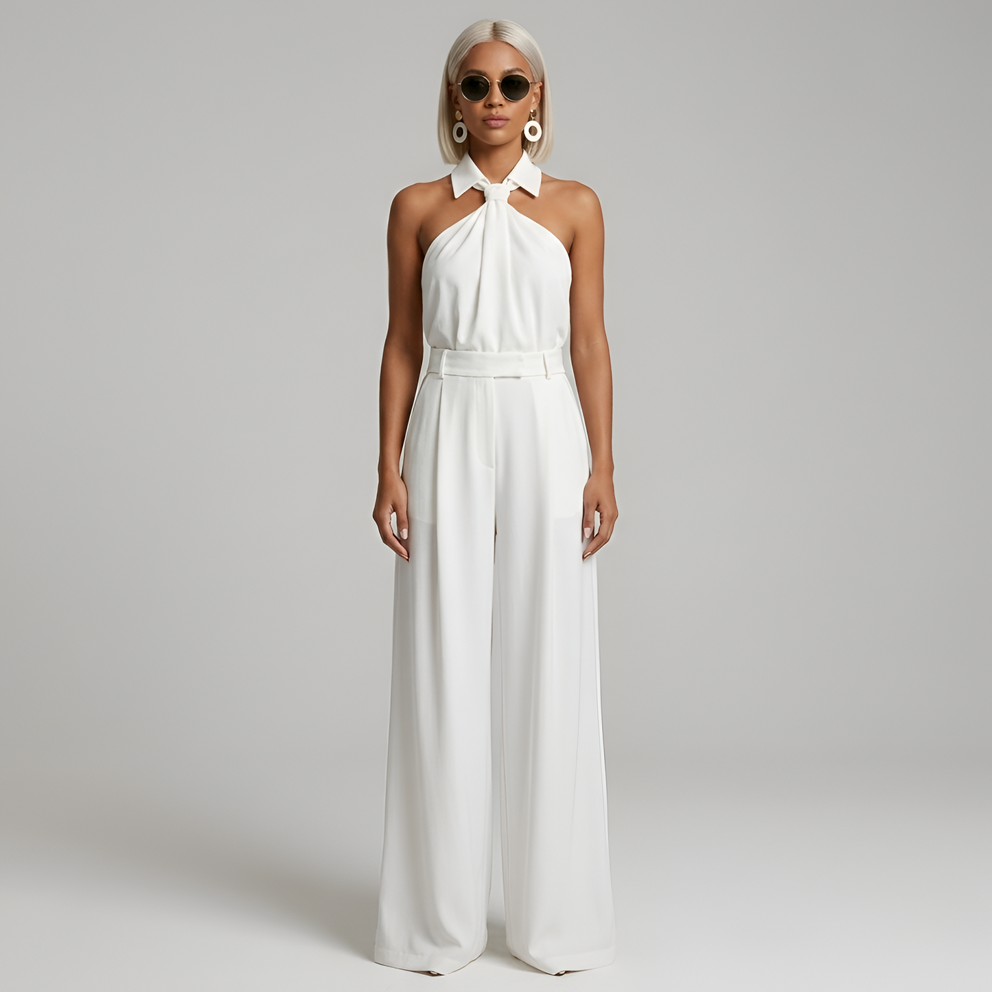 Elegant Women's Tracksuit Set with Palazzo Pants & Halter Top for Effortless Style