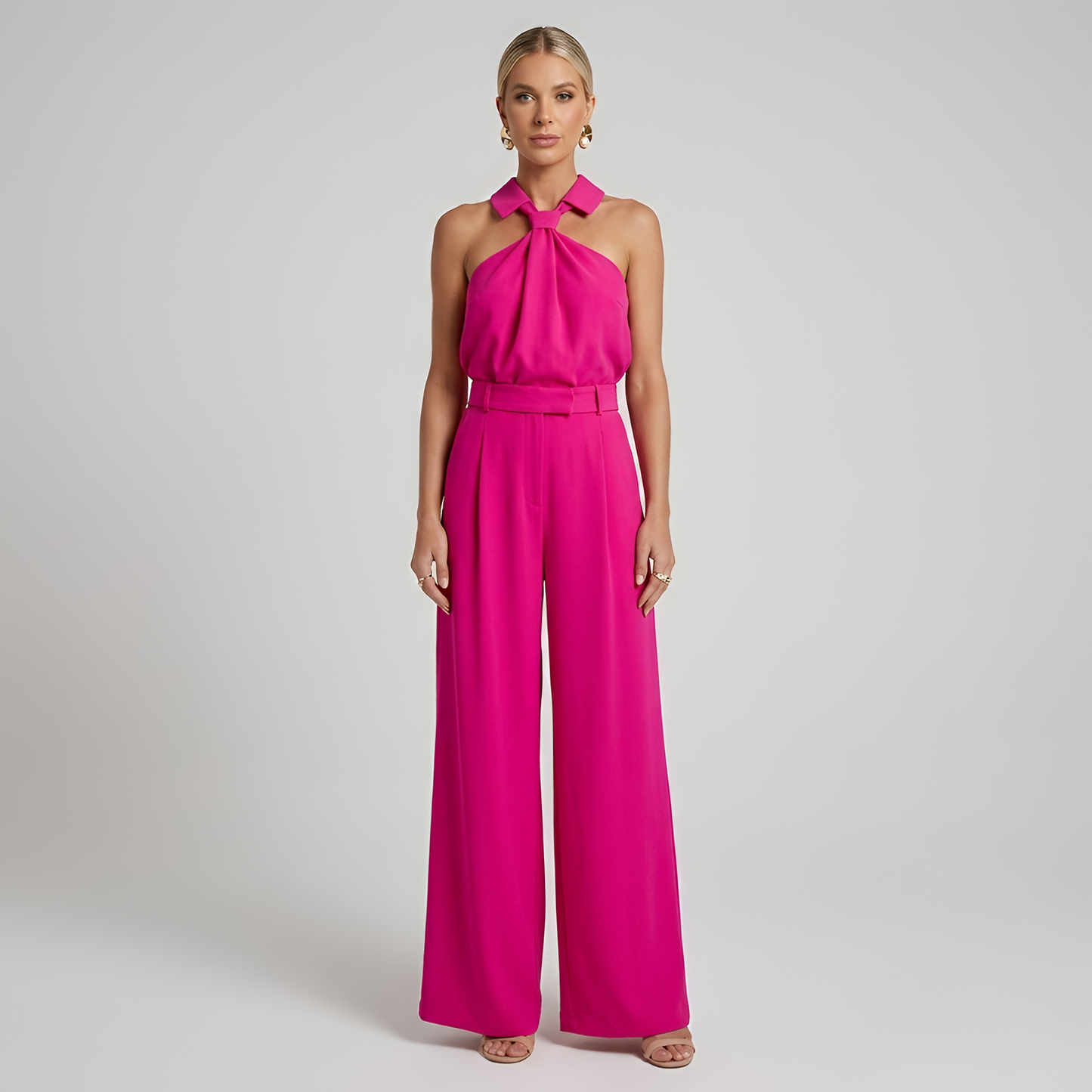 Elegant Women's Tracksuit Set with Palazzo Pants & Halter Top for Effortless Style