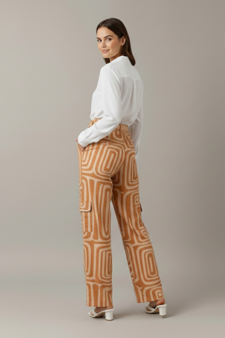 Elegant Women's Two Piece Set | Collared Blouse & Printed Trousers for Effortless Style