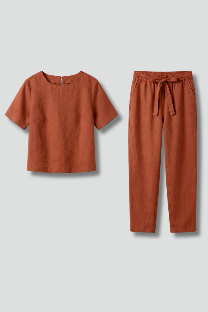 Elegant Women's Two Piece Set | Short Sleeve Top with Tapered Trousers for Effortless Style