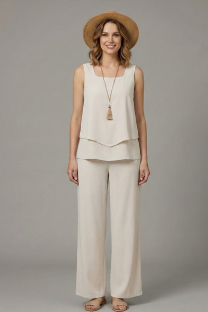 Elegant Women's Two Piece Set | Sleeveless Top & Wide Leg Trousers for Effortless Style