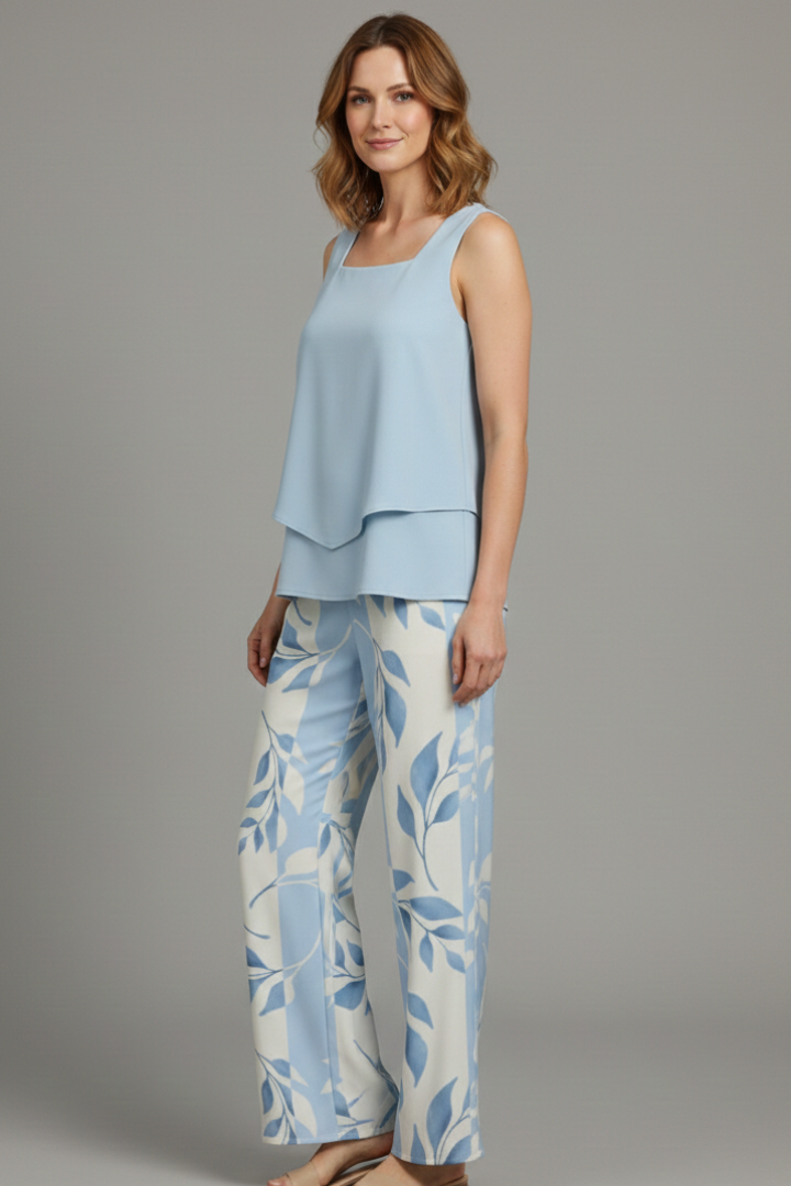 Elegant Women's Two Piece Set with Sleeveless Top & Wide Leg Trousers for Effortless Style